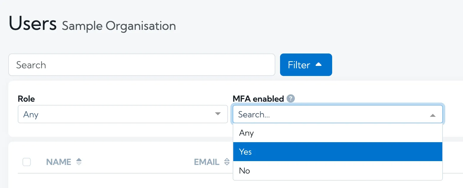 MFA Users Filter