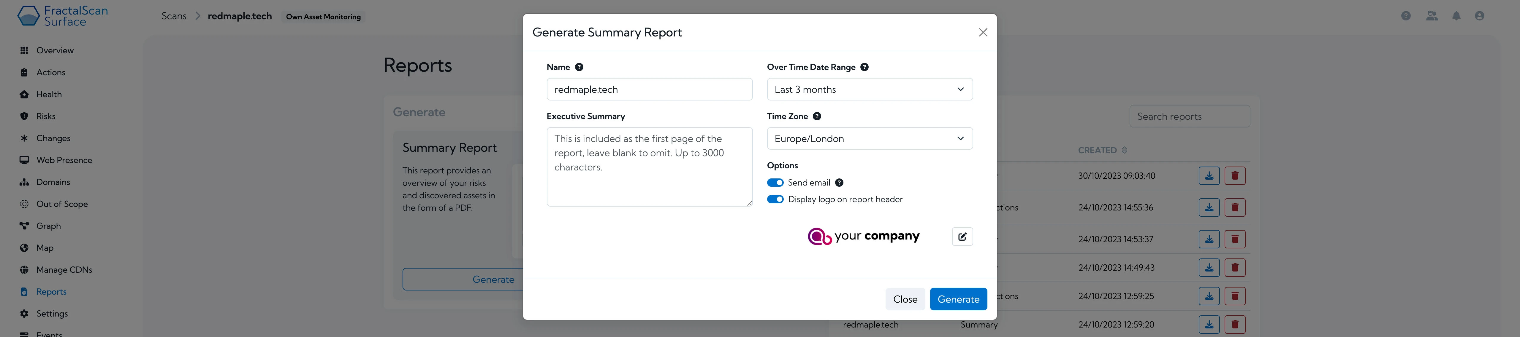 Generate co-branded report summary screen