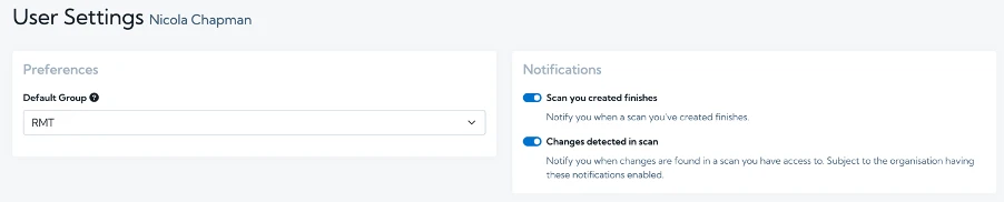 User interface showing FractalScan user notification settings