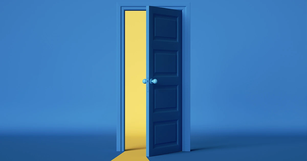 A blue opened door